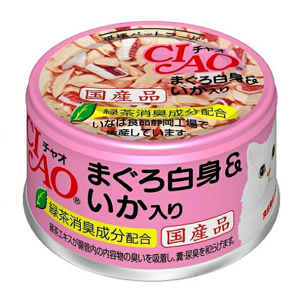 （まとめ買い）いなば チャオ まぐろ白身いか入 85g 猫用缶詰 キャットフード 〔×24〕【代引不可】【北海道・沖縄・離島配送不可】