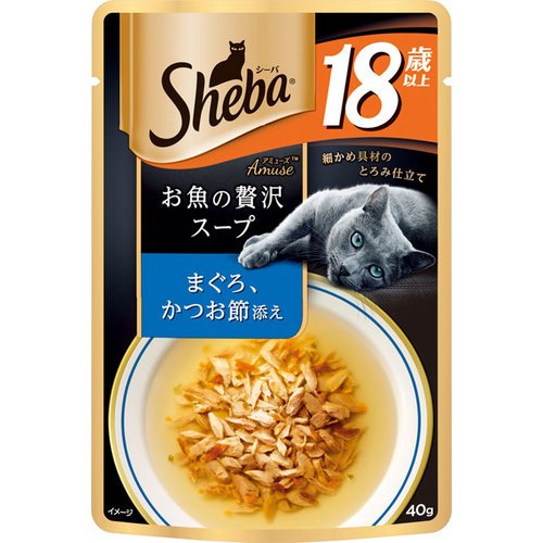 （まとめ買い）マースジャパン シーバ アミューズ 18歳以上 お魚の贅沢スープ まぐろ、かつお節添え 40g 猫用 〔×48〕【代引不可】【北海道・沖縄・離島配送不可】