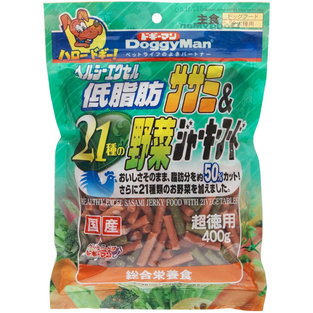 まとめ買い ドギーマン ヘルシーエクセル低脂肪ササミ 21種の野菜ジャーキーフード 400g 犬用 〔×8〕 激安単価で