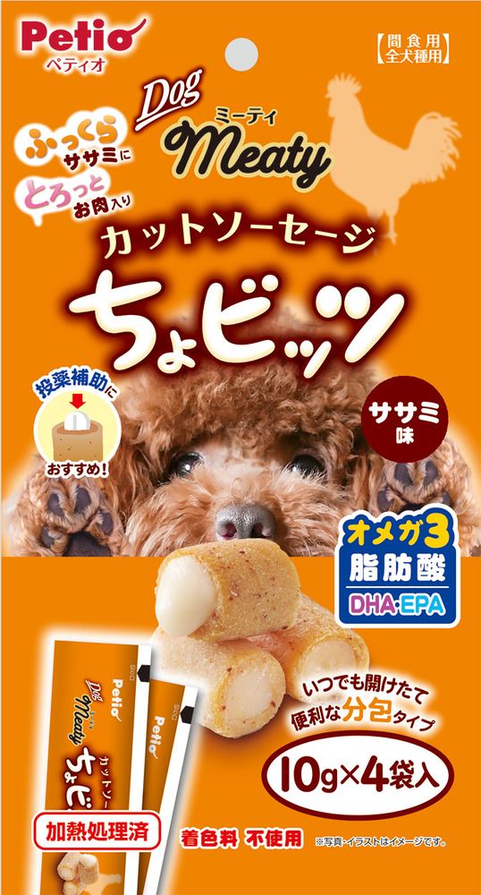 まとめ買い ペティオ ミーティ カットソーセージ ちょビッツ ササミ味 10g 4袋入 犬用おやつ 正規