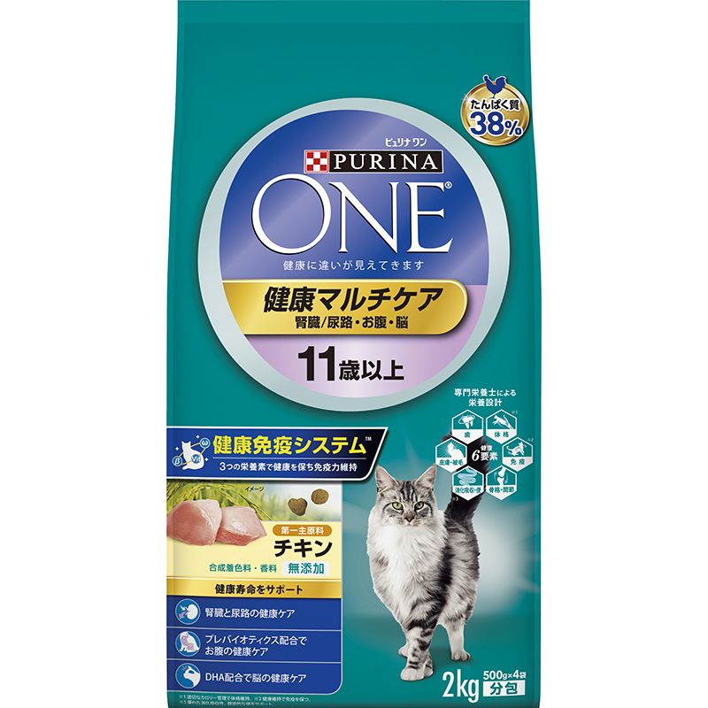 (まとめ買い)ネスレ ピュリナワン キャット 健康マルチケア 11歳以上 チキン 2Kg 猫用フード 〔×3〕 【北海道・沖縄・離島配送不可】|フジックス