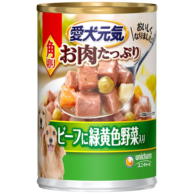 （まとめ買い）ユニ・チャーム 愛犬元気 缶 角切りビーフ・緑黄色野菜入り 375g 犬用フード 〔×24〕 【北海道・沖縄・離島配送不可】