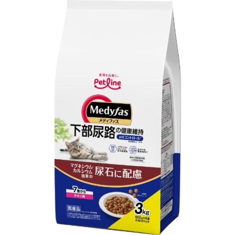 （まとめ買い）ペットライン メディファス 7歳から チキン味 3kg（500g&times;6） 猫用フード 〔&times;3〕 【北海道・沖縄・離島配送不可】｜フジックス