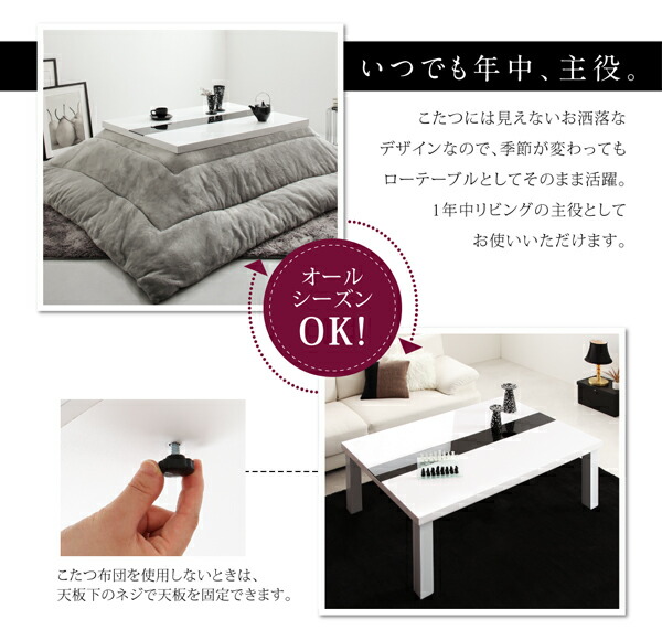 【送料無料】鏡面仕上げアーバンモダンデザインこたつテーブル〔VADIT〕バディット4尺長方形(80×120cm)ダブルブラック【代引不可】