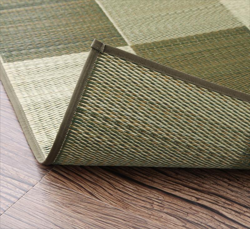 厚みが選べる3タイプ 純国産ブロック柄い草ラグ 〔casule〕カジュール ウレタン6mm 140×200cm ミッドナイトグレー【北海道・沖縄・離島配送不可】|フジックス