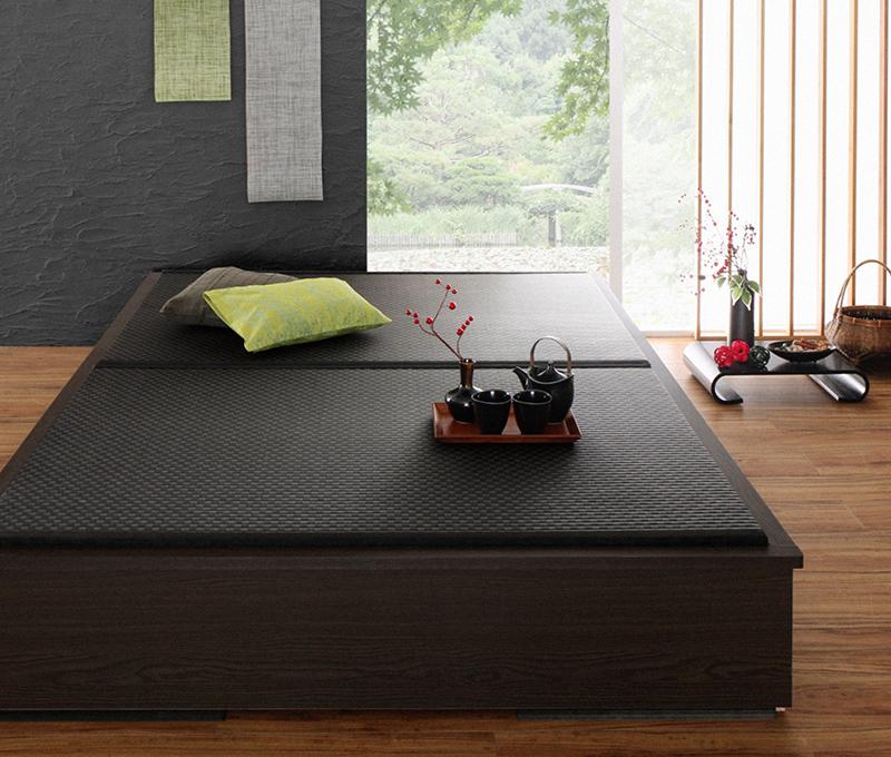 美草・日本製 小上がりにもなるモダンデザイン畳収納ベッド 〔花水木〕ハナミズキ セミダブル 〔フレーム色〕ダークブラウン 〔畳色〕グリーン【北海道・沖縄・離島配送不可】｜フジックス