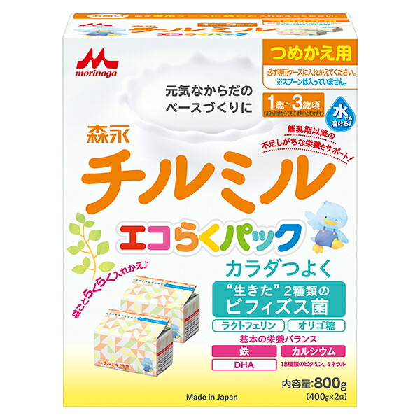 チルミルエコらくパック　つめかえ用　800ｇ(400ｇ×2袋)×12個 (1ケース)(PP)