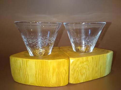【至高の酒器】淳工房『木グラス』（バブル・一位・ペア台座）　小サイズ(約70cc&times;2)｜矢島酒店 店