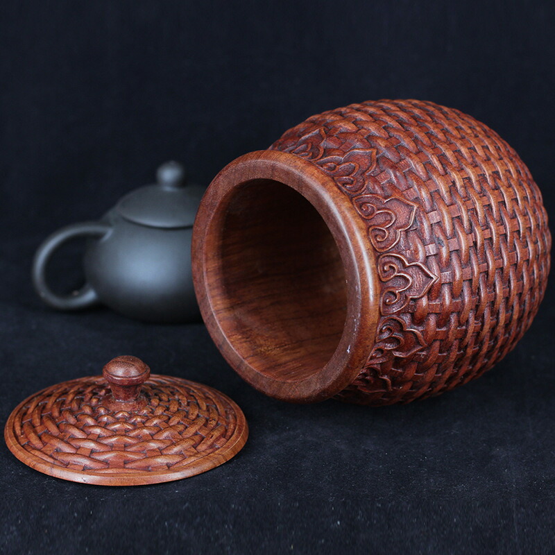 ザンビア産 パドーク 茶葉罐 高級ローズウッド 密封保存 インテリア 工芸品 ギフト 茶道|fukin-store