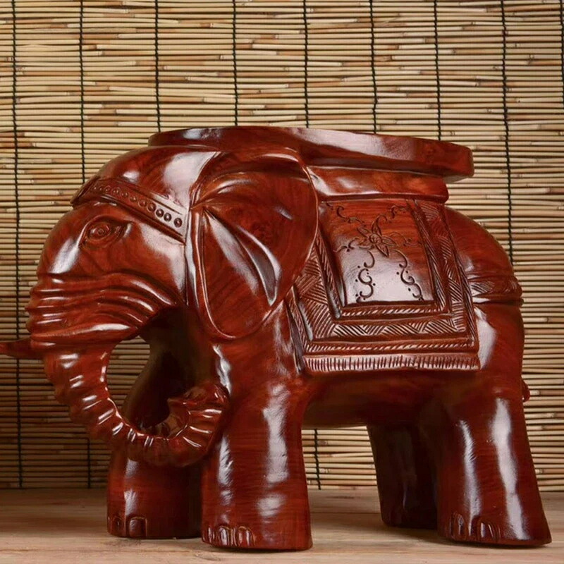 草花梨木 富貴吉祥 象スツール 彫刻置物 家具 飾り物 木彫り インテリア 玄関 リビング 書斎 装飾品 開運 風水 ギフト｜fukin-store