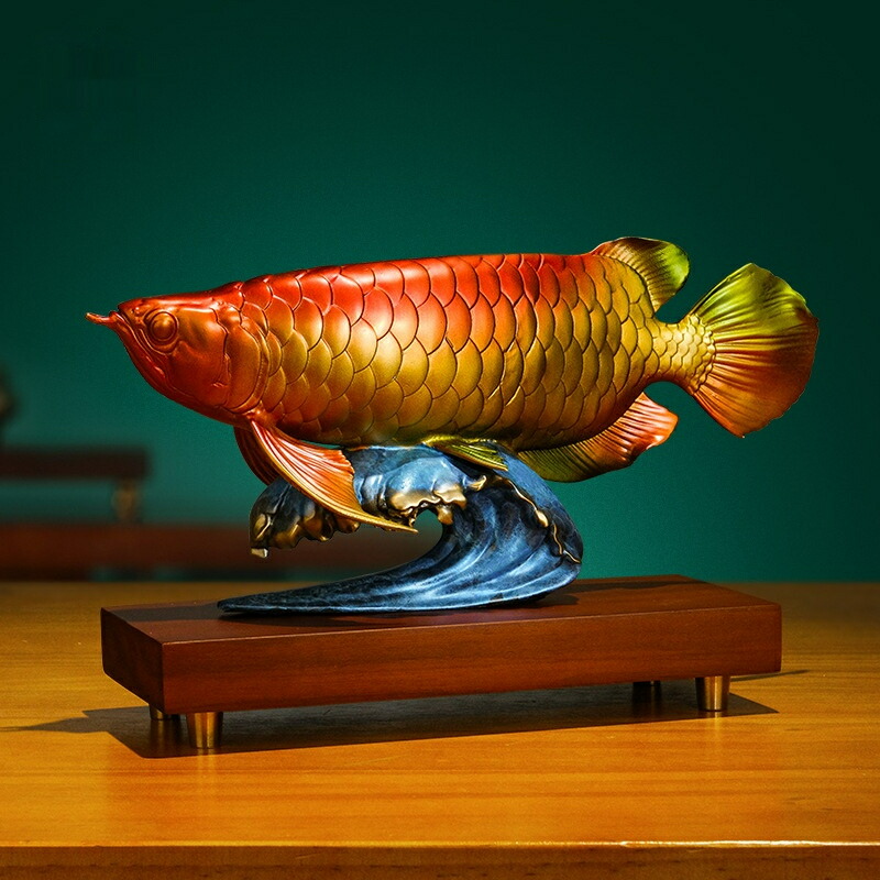 富貴有余 金龍魚 黄銅 置物 彩銅 工芸品 招財 開運 縁起物 風水 オブジェ 企業開業 記念品 オフィス 受付 リビング 書斎 展示棚 高級 雅風 手作り インテリア 御年賀 敬老の日 誕生日 結婚祝 出産祝 長寿祝 退職祝 昇進祝 新築祝 開業祝|fukin-store