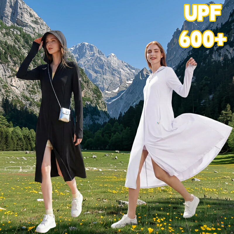 Supield ロング丈 体制日焼打ちきり厚地の外套 全波長 UPF600+ 超ロング レディース 日焼打ちきり服 紫外線打つ手 ひんやり涼感 夏 通い アウトドア
