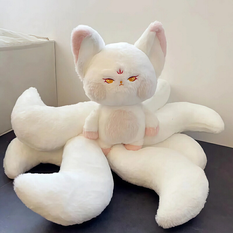 九尾の狐 ぬいぐるみ 100cm 白狐 ホワイト きつね 狐 抱き枕 ロングクッション ふわふわ 可愛い 動物ぬいぐるみ 大きいサイズ しっぽ付き 女の子 大人 誕生日 プレゼント｜fukin-store
