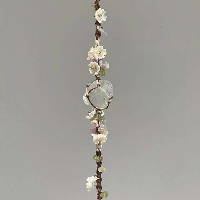 ブレスレット 金属アレルギー対応 シルク製 蝶 花モチーフ ハンドメイド オリジナルデザイン 編み込み 天然鉱石 レディース アクセサリー プレゼント