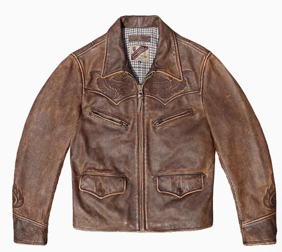 秋冬 新品 刺しゅう 茶芯牛皮 レトロ 本革 ユーズド産業 ライダースジャケット 革ジャン Ｓ～5XL  赤銅色