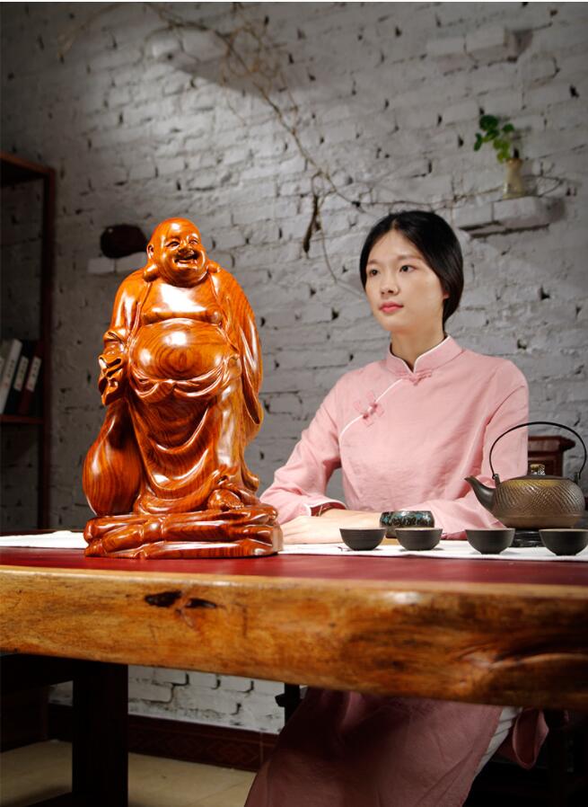 仏像 木彫り 七福神 布袋 様 布袋さんの飾りつけ 木像 木製図形 黄花梨 花梨木 御膳上等1