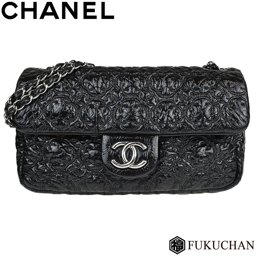 【楽天市場】【CHANEL/シャネル】エナメル カメリア Wチェーン ショルダーバッグ ブラック×シルバー金具【中古】≪送料無料≫：ブランド