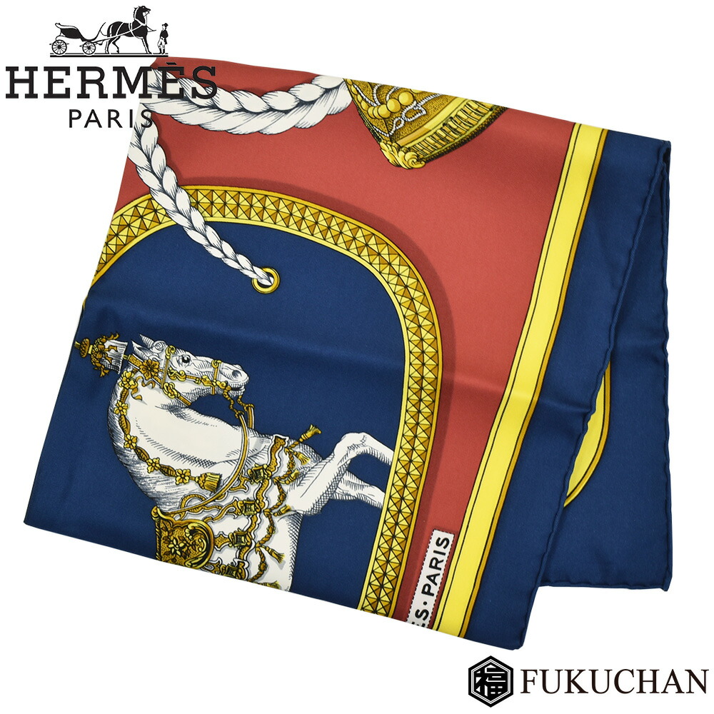 【楽天市場】【HERMES/エルメス】カレ90/大判スカーフ GRAND APPARAT(盛装の馬) ネイビー×レッド ゴールド×マルチカラー シルク100％ 【中古】：ブランドショップ