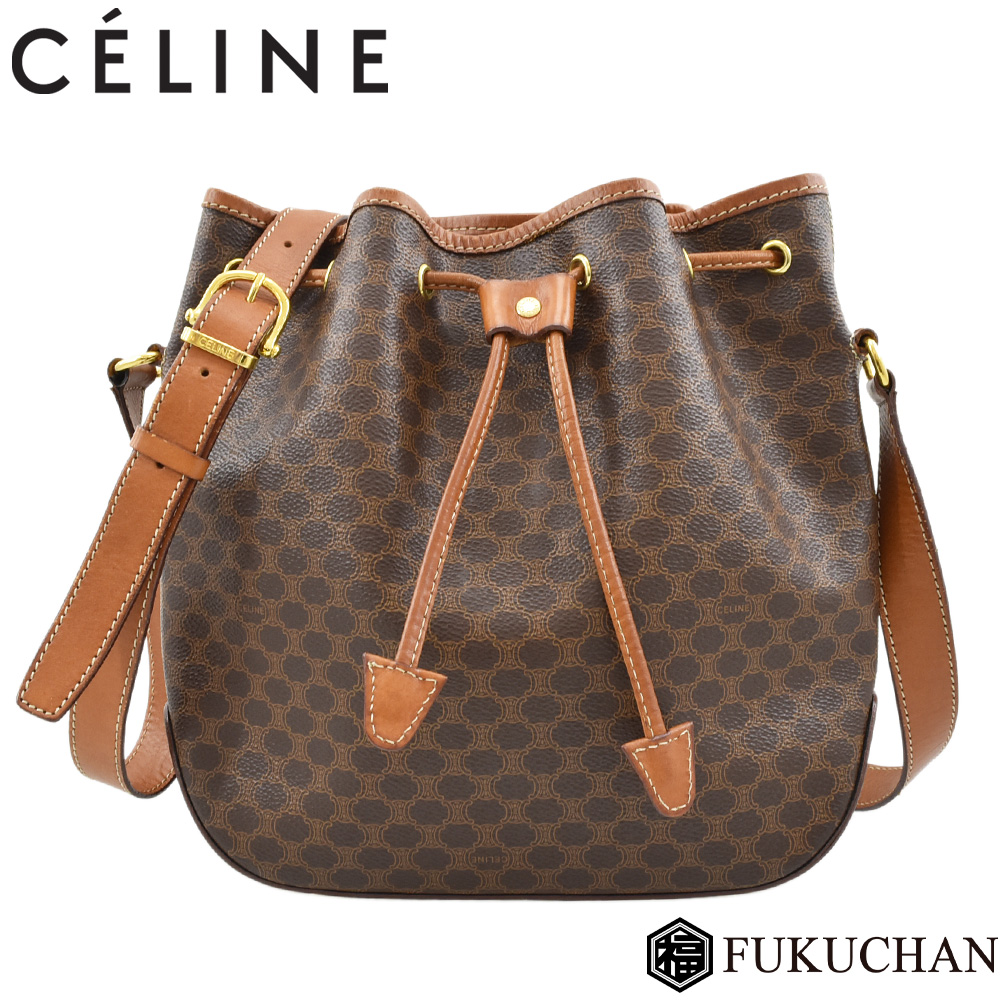 【楽天市場】【CELINE/セリーヌ】マカダム柄 巾着 ショルダーバッグ ブラウン×ダークブラウン×ゴールド金具 【中古】：ブランドショップ