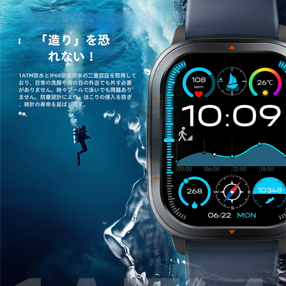 【GPT質問応答 | AIダイヤル | GPS多衛星定位 | 四モード強光懐中電灯 |軍用規格 品質保証 2.01インチ大画面】通話機能付き LINE Gmail SOS機能 長時間稼働 | 1ATM+IP68防水 | おしゃれ 文字盤自由設定 スマートウォッチ レディース メンズ 海抜気圧 コンパス|福田商店