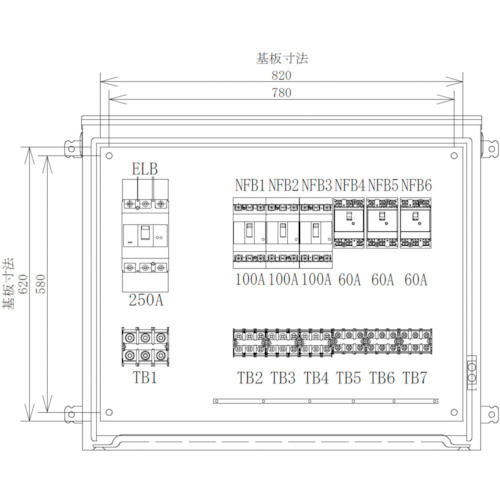 セフティー 推しはかる動力分電盤 Ｐ２５０－Ｎ６ ６回路（１００Ａ×３）（６０Ａ×３）  P250-N6 340-2906