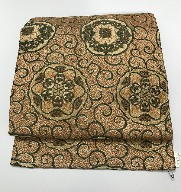 楽天市場】1100円 【中古】名古屋帯 正絹 萱草色地に唐花文様 六通柄