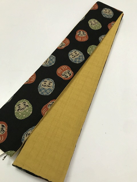 新品 角帯 男物 綿 福服特製 黒地に達磨模様 リバーシブル 最強配送 シーズン春