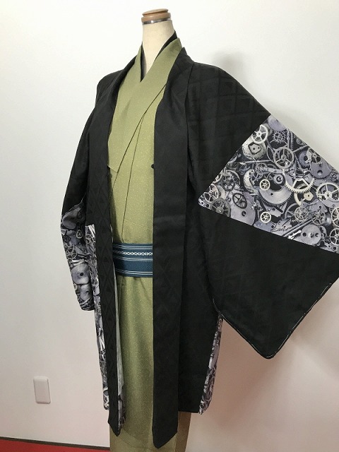 新品 3Lサイズ 男物 綿 羽織 グレー歯車模様 福服特製 最強配送 シーズン春｜リサイクルきもの福服　ふくふく