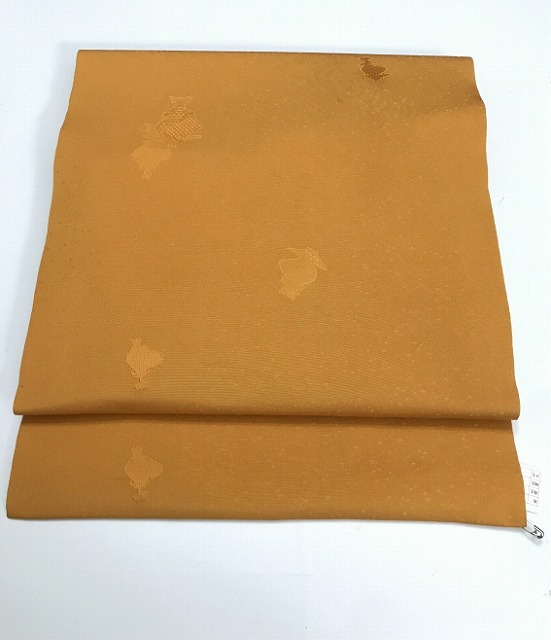 【中古】 名古屋帯 正絹 萱草色地に壺文様 九寸 全通柄 最強配送 シーズン春