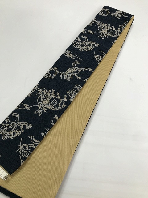 新品 角帯 男物 綿 コットン 福服特製 リバーシブル 濃紺地に鳥獣戯画模様 最強配送 シーズン春