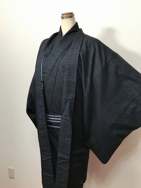 【中古】Sサイズ 羽織 男物 正絹 濃紺無地