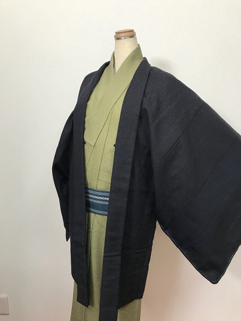 【中古】2Lサイズ 羽織 ウール リメイク男物シリーズ 濃紺無地【福服特製】