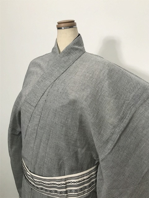 中古30％OF/【中古】 L大きさ 男物 夏御召しもの 綿交織 紬 薄墨色地に透かし彫り文様 夏物 洗える御召しもの