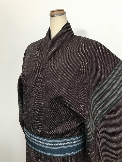 中古30％OF/【中古】2L大きさ 羊毛 リメイク男物続きもの こげ茶地に縞文様【福服特製】