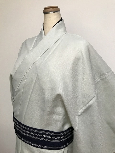 新品 Mサイズ 男物 色無地 化繊 白緑｜リサイクルきもの福服　ふくふく