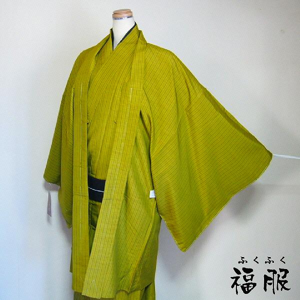 新品 羽織 男物 化繊 芥子色地に縞文様の長羽織 3Ｌサイズ 和装 メンズ 男性用 裄76.5cm 洗える着物 おすすめ 裄長 メンズ羽織 メンズはおり ハオリ 茶道 落語 送料無料