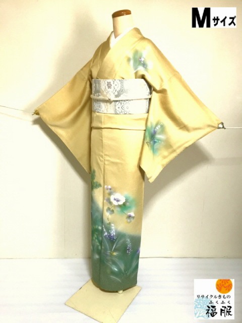 【中古】 付け下げ 正絹 付下げ訪問着 クリーム地に草花模様 裄65.5 Mサイズ 袷着物 最強配送 シーズン春