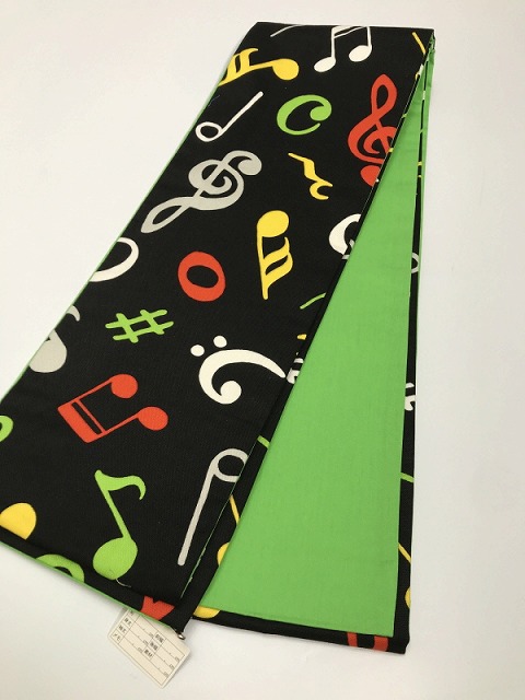 新品 半幅帯 綿 黒地に音符模様 【福服特製】 半巾帯 浴衣 普段着 浴衣帯 浴衣の帯 浴衣半帯 おしゃれ 小粋 和柄 お祭り 柄 締めやすい