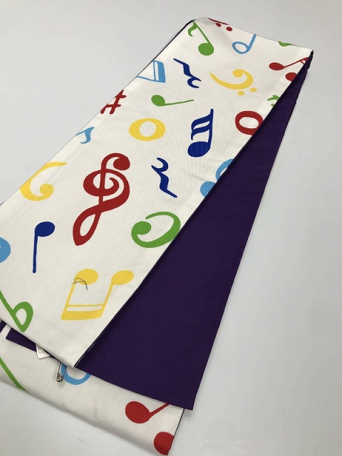 新品 半幅帯 綿 白地に音符模様 【福服特製】 半巾帯 浴衣 普段着 浴衣帯 浴衣の帯 浴衣半帯 おしゃれ 小粋 和柄 お祭り 柄 締めやすい