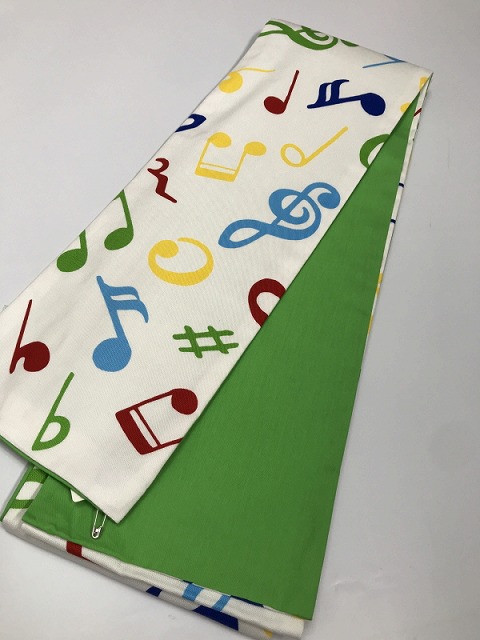 新品 半幅帯 綿 白地に音符模様 【福服特製】 半巾帯 浴衣 普段着 浴衣帯 浴衣の帯 浴衣半帯 おしゃれ 小粋 和柄 お祭り 柄 締めやすい