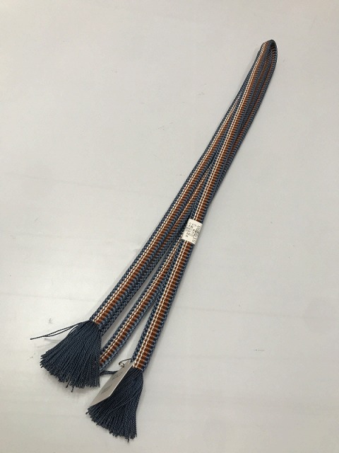 新品 帯締め 正絹　濃紺地に縞文様の平組