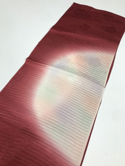 新品 帯揚げ 正絹 夏物 赤茶絽地にぼかし染め 夏用