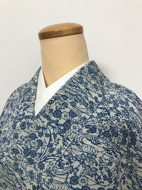 楽天市場】中古30％OF/【中古】 Mサイズ 小紋 正絹 ブルーグレー地に