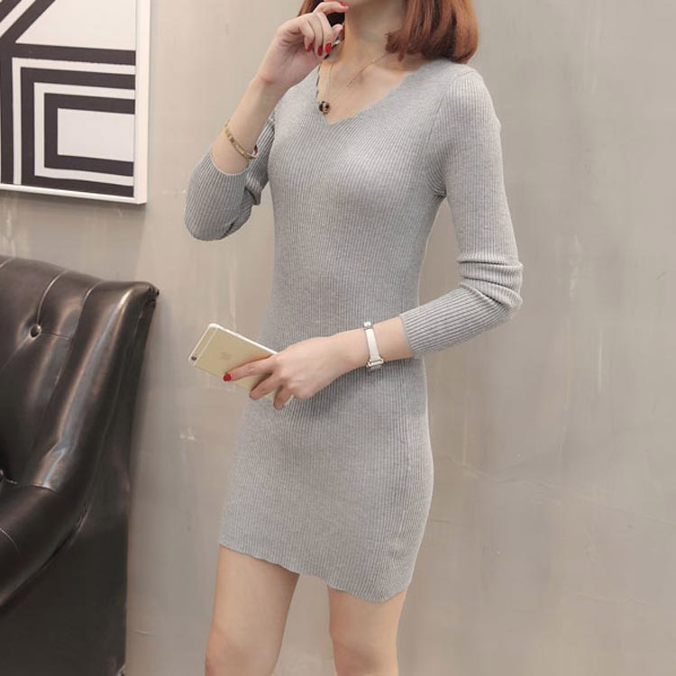 楽天市場 送料無料ワンピース 長袖 ニットワンピ Vネック レディース 着痩せ タイトワンピース ショート丈 リブワンピース ストレッチ 秋冬 お洒落 カジュアル セクシー 福見る店