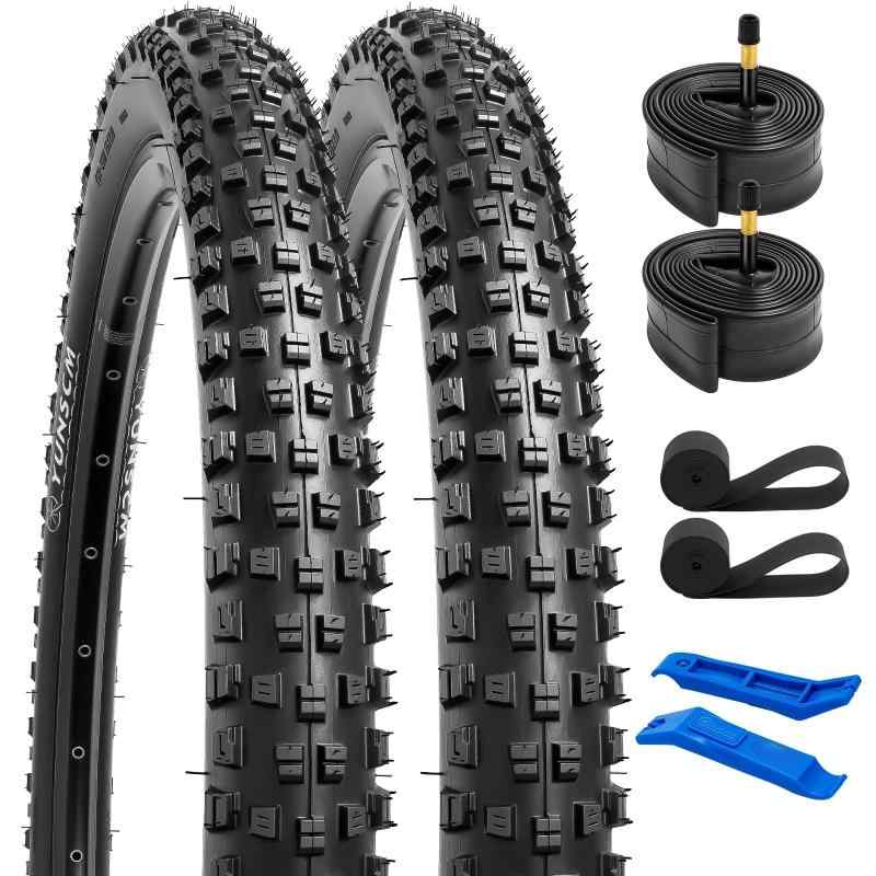 YunSCM 2本セット,27.5 2.6 タイヤ 穿刺防止 ナイロン,27.5x2.6 68-584 自転車タイヤ+ 27.5x2.5/3.0 チューブ 米式バルブ48mm+リムテープ+タイヤレバ,Y-3103|福禄寿