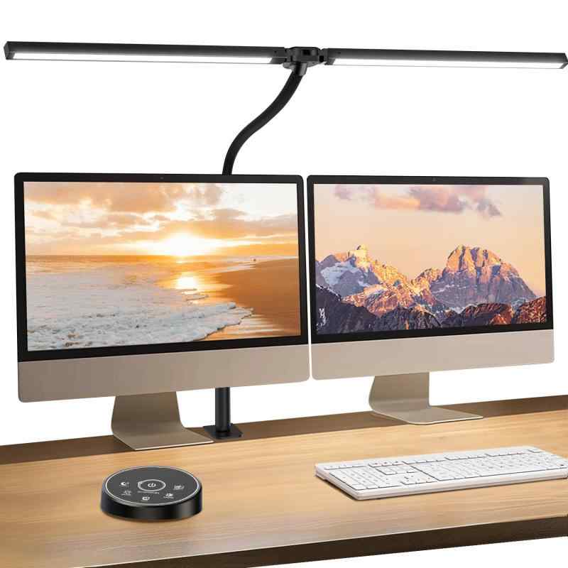 BeaNet デスクライト LED 「無線リモコン・ダブル光源・幅800mm・24W・2000Lx」 5段階調光調色 電気スタンド クランプ「PSE認証済」 幅広 スタンドライト 多角度調節 卓上ライト 目に優しい 読書/