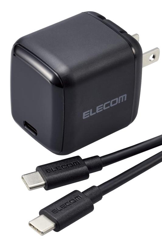 エレコム 充電器 65W USB PD対応 Type-Cケーブル付属 (2m) 小型 Type-C 1ポート PPS対応 GaN II採用 PSE認証 ブラック 【iPhone 16 15 iPad Macbook 等対応】 EC-AC8765BK