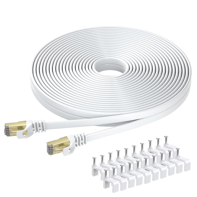 BUSOHE LANケーブル 30M Cat8 フラットケーブル 40Gbps 2000MHz RJ45 コネクタ付き ギガビット 高速 イーサネットケーブル 金メッキ 爪折れ防止 カテゴリー8 家庭用 業務用 アクセスポイント等に適用い