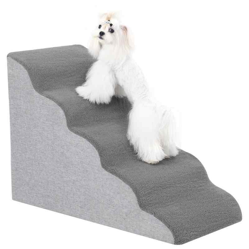 Uross犬用階段小型犬用 高さ60CM -犬用ステップ階段スロープ高いベッドソファ、高密度発泡ペットステップ階段犬がベッドに乗るために、5段猫わんわんステップスロープ関節痛犬用(グレー)