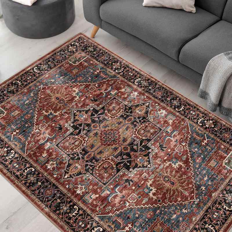 【イラン柄引っ敷き】引っ敷き 引っ敷き イラン風引っ敷き 大判 185×185珊（2畳好いかげんに）｜洗える 上滑り打ちきり 低手向かい 防音 床暖房装置相応う｜ 抗菌防臭 防壁蝨目｜北欧 幾何学学 ひな形 エスニック風 知識人